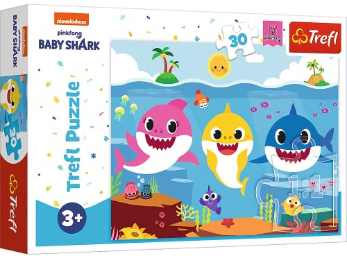 Trefl - Baby Shark, Unterwasserwelt der Haie - Puzzles mit 30 Teilen - Bunte Puzzles mit Märchenfiguren, Nickelodeon, kreative Unterhaltung, Spaß für Kinder ab 3 Jahren