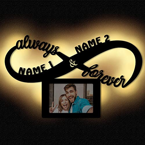 Unendlichkeitszeichen Holz I Ich liebe dich Geschenke mit Namen Foto Led Bilderrahmen 10x15 Fotorahmen Paar Pärchen für Freund Frauen Freundin Frau Mann romantische Liebesgeschenke personalisiert