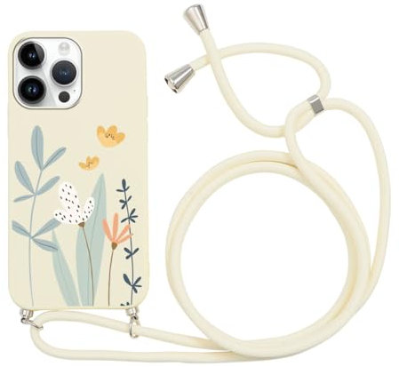 Yoedge Halskette kompatibel mit Apple iPhone 14 Pro Max 6,7 Zoll, Handyhülle mit Cordino Laccio, Kordel, ultradünn, weich, TPU, Bumper Schutzhülle, TPU, 360 Grad stoßfest, Blume
