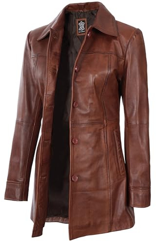 Decrum Mid Length Leather Coat Women - Leather Blazer | [1515034] Kandis Cognc, L