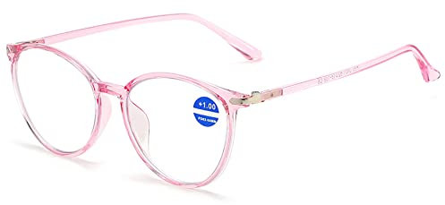 Lanomi Runden Lesebrille Blaulichtfilter Damen Herren Licht TR90 Rahmen Computer Lesehilfe Mode Cateye Brille mit Stärke Rosa 2.5
