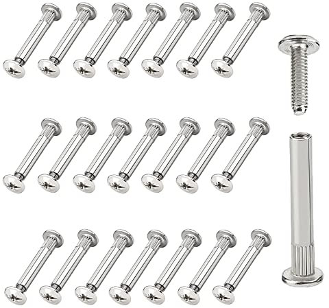 TERF® M6 (6mm) Furniture Connecting Inter Screw Bolt Size Male 14mm and Sleeve Size Female 29mm Adjustable Length Fixing Male to Female Sleeves (26mm to 35mm) Screws Bolts Nuts – Pack of 20