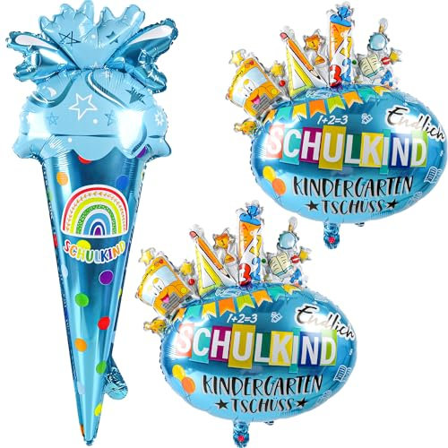 iZoeL Deko Schulanfang Einschulung Folienballon 3Stk Helium Luft Ballon Zuckertüte Einschulung Blau Jungen Schulkind Schuleinführung Deko