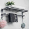 yozhch Grey Towel Rail Self Adhesive, Wall Mounted Towel Rack Foldable, Bath Towel Rail with Shelf, 2 Tier Towel Holder for Bathroom (58cm)