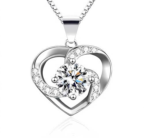 ARRELAX Damen Halskette 925 Sterling Silber Anhänger damenkette für Damen mit funkelndem Zirkonia Herz Anhänger Länge 45CM Schimmernde Schönheit