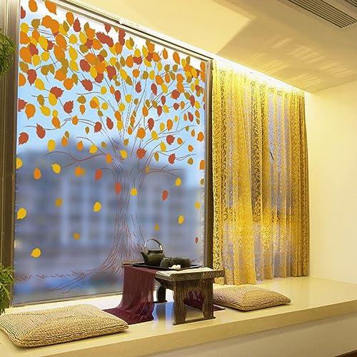 Fensterfolie Orangenbaum Sichtschutzfolie Fenster Static Milchglasfolie Folie Fenster Sichtschutz Klebefolie Fenster Home Office Fensterfolie Blickdicht 4P/58x60cm
