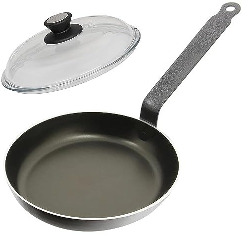 SKK kleine Gastro Pfanne mit Vollglas Deckel Ø 20 cm - induktionsgeeignete flache Bratpfanne mit Keramik-Beschichtung