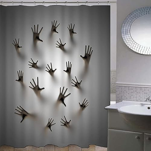 HATEGE Duschvorhang Anti-Schimmel Horror-Thema 3D Duschvorhänge 200x200 Halloween-Handabdruck Duschvorhang Textil Waschbar Wsserdicht für Badezimmer Badewanne Badevorhang Bad