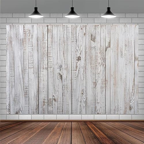 3x2m Toile de Fond Bois Rustique Mur en Bois Blanc Gris Vintage Panneau en Bois Fond Photographique Nouveau-né Baby Shower Birthday Party Cake Table Decorations Banner Photo Booth Props