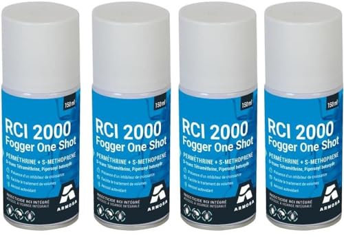 RCI 2000 - Lot de 4 Fogger, aérosol One Shot Anti puces, punaises de lit 150 ML - avec régulateur de Croissance