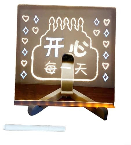 LED Message Board mit Stift/Ständer/Reinigungstuch, Desktop Löschbare Leuchtende Acryl Färbung Tafel Schreibtafel Desktop Note Board Beleuchteter Wordpad (B)