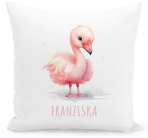 DEL MÀ Unique & Personal Flamingo Kissen personalisiert mit Namen Kinderkissen Kuschelkissen Kinder Geschenk Kinderzimmer Deko Junge Mädchen Zierkissen Dekokissen 40x40 cm inkl. Füllung und Bezug