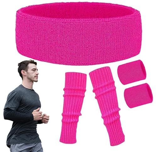Generic Sport-Stirnband, Retro-Beinstulpen, Neon-Set, buntes Neon-Trainings-Set für Laufen, Yoga, Schulsport, Treffen und 80er-Jahre-Partys