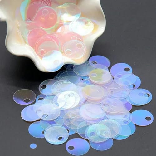 Großloch-Pailletten, flach, rund, 10 mm, 20 mm, 30 mm, Lagersilber, DIY-Pailletten zum Nähen, Basteln, Pailletten, Heimdekoration, Füller, transparent, 20 mm – 10 Gramm