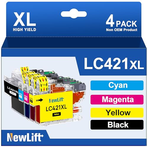 NewLift LC421XL LC-421XLVAL Tintenpatronen Kompatibel für Brother LC421XL 421XL für Brother DCP-J1050DW MFC-J1010DW DCP-J1140DW Patronen(Schwarz, Cyan, Magenta,Gelb, 4er-Pack)