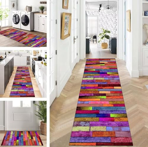 Läufer Flur Küche Korridor Teppichläufer Rot Braun Lila 70X240cm rutschfest Waschbar Küchenläufer Flurteppich Polyester Meterware Flurläufer Lang Schlafzimmer Wohnzimmer Teppichimmer Breite 40-120cm