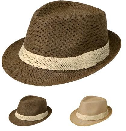 XGOPTS Mens Fedora Trilby Straw Hat British Classic Panama Hat Summer Beach Sun Cap UV Protection Sun Visor Hat Straw Cowboy Hat Short Brim Men Outdoor Summer Hat Jazz Cap Brown