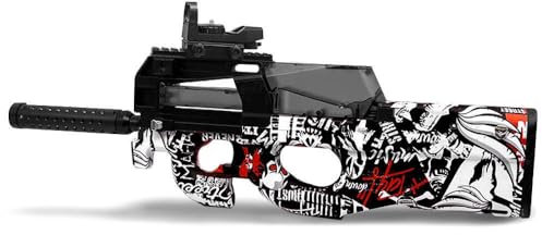 Gel Blaster Gun, Elektrische Gel Shooter Gun mit Schutzbrille, Wiederaufladbare P90 Spielzeug Pistole, Schießen im Freien Teamspiele für 12+ Teenager Erwachsene (Rot Grafitti)