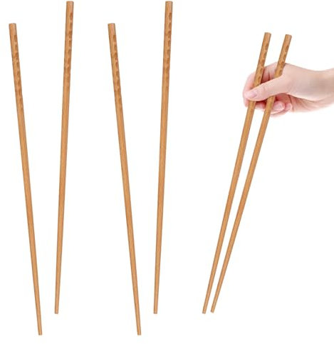 Joynine 32 cm Palillos de Cocina de Madera Reutilizables Extra Largos 2 Pares, para Cocinar y Freír de Forma Segura, Diseño Antideslizante, Reutilizables - Chopsticks de Madera Largos