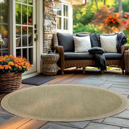 Carpettex In & Outdoor Teppich Wetterfest 200 cm Rund Grün - Sisal Optik Balkon Teppich Waschbar, Wasserfest und Flachgewebe - Ideal als Teppich für Küche, Terrasse, Garten und Camping