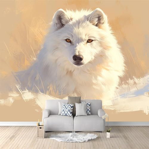 Fototapete 150 x 105 cm Moderne Wandtapete für Schlafzimmer und Wohnzimmer - Vlies Tapeten mit UV-Beständigkeit und Geruchsfreiheit - Wandbild mit Tierischer arktischer Wolf