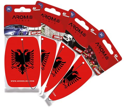 Liria ka emer Kosova Albania Dardania Duftanhänger 4-er Pack adem Jashari skenderbeu albanisch UCK Duftbaum in 4 Düften New Car, Black, Vanilla, Cherry (Albania)