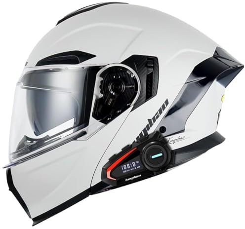 Modularer Motorradhelm Klapphelm mit Bluetooth Integrierter Roller Helm ECE Zertifiziert Integralhelm Doppelvisier mit Eingebautem Mikrofon for Automatische Reaktion for Damen Herren(5,M)