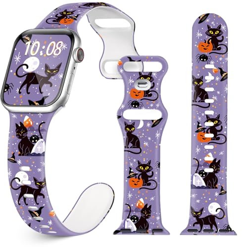 Cinturino di ricambio per orologio di Halloween, in silicone, con stampa di zucche e gatti, per iWatch 1, 2, 3, 4, 5, 6, 7, 8, 9, Ultra 38 mm, 40 mm, 41 mm, 42 mm, 44 mm, 45 mm, 49 mm