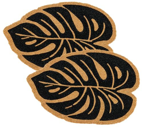 Astra Paillasson Naturel Coco - Paillasson Coco 40x60cm 2pcs Monstera - Tapis Anti-dérapant - paillasson extérieur - paillasson extérieur Couvert