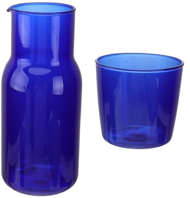 Mikinona Glasbecher Wasserflasche Satz Borosilikatglas Hochtemperaturbeständig Für Zuhause Büro Hotel Blau 1 Becher 1 Flasche Trinkutensilien