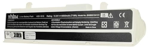 vhbw 1x Akku kompatibel mit Asus Eee PC 1016P, 1016, 1015T, 1015PX, 1016PEB, 1016PE, 1016P D743 Notebook (6600 mAh, 11,1 V, Li-Ion)