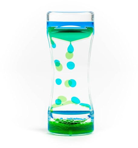 THE TWIDDLERS - Minuteur sensoriel à Mouvement Liquide Vert Bleu sablier, 14cm - Jouet sensoriel calmant pour autisme, soulagement du Stress, Relaxation, TDAH, Parfait pour remplir Les Bas de Noël