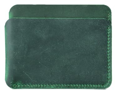 Habac Studio Genuine Leather Slim Card Holder Wallet – Minimalist Credit Card Holder for Men & Women, Compact & Stylish Design for Cards & Cash. Width 10.5cm x Height 8.3cm Thickness 1cm. (Green)