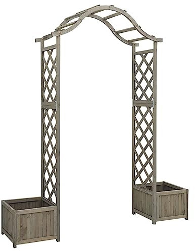 Gartenpergola mit Pflanzgefäß grau massives Firholz