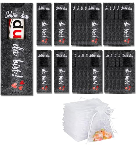 Trsnzul Hülle Filz Geschenk für Schokolade 24 Stück Schokoriegel Geschenkbox mit 24 Organzasäckchen Geschenkbox mit Spruch Geburtstagsgeschenk Geschenk für Hochzeit Geburtstag, Ohne Schokolade