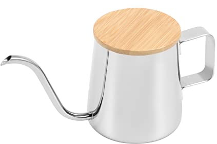 Mircube 350Ml Long Narrow Spout Coffee Pot Gooseneck Kettle Stainless Steel Hand Drip Kettle Pour Over Coffee And Tea Pot With Wooden Cover