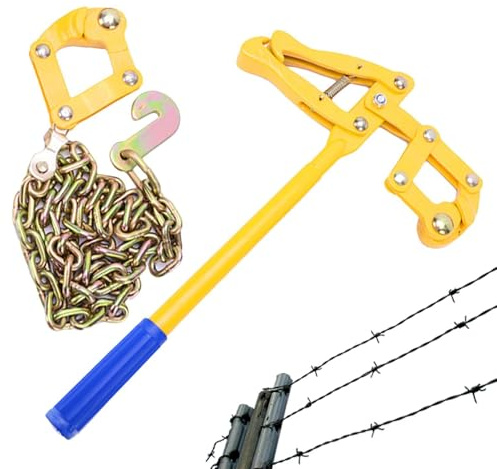 Colador de cadena, extractor de valla de eslabones de cadena y herramienta tensora de alambre, tensor de alambre de púas compacto resistente para granero de ganado, valla de granja