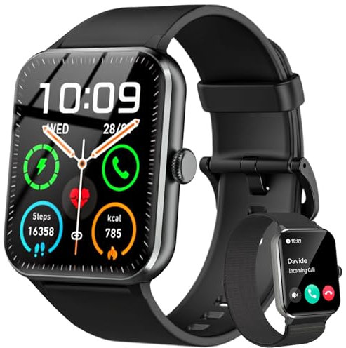 Smartwatch Uomo Donna, Orologio Fitness con Chiamate ,100 Modalità Sportive, 1.85 Smart Watch Monitor del SpO2/Sonno, 24H Cardiofrequenzimetro da Polso Fitness Tracker per iOS Android Smartphone