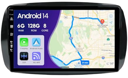 MISONDA 6GB+128GB Doppel DIN Android 14 Autoradio Für Mercedes Benz Smart 453 Fortwo 2014-2020 mit DSP + Carplay Unterstützt DAB + WLAN, BT, GPS, AUX, MirrorLink, WiFi, RDS, Fast-Boot,Kamera