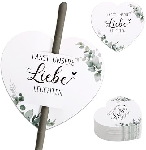 BOFUNX 100pcs Wunderkerzen Etiketten Hochzeit Wunderkerzen Karten Halter Hochzeit Gastgeschenke Hochzeit Party Deko - Lasst Unsere Liebe Leuchten