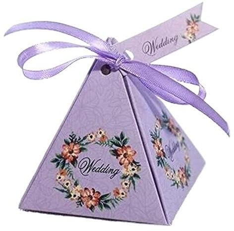 Hochzeitsbevorzugungsboxen, Partytüten, Hochzeitsbevorzugungsboxen, kreative florale dreieckige Pyramide, Hochzeitsbevorzugungen, Süßigkeitenboxen, Brautparty-Party-Papierbox(9.5x8.5cm)