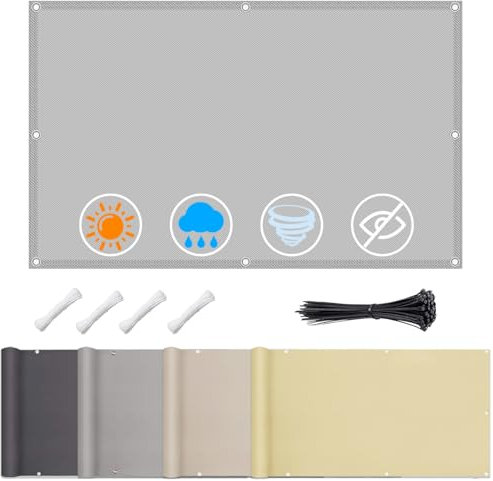 Toldo impermeable prémium rectangular con ojales, 1 x 1 m, protección solar, protección UV 95%, resistente a la intemperie, resistente a las roturas, perfecto para balcón, terraza y jardín, incluye