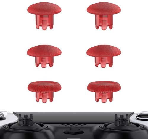 eXtremeRate 6 in 1 Austauschbar Thumbsticks für ps5 Edge Controller, Ergonomische Analogsticks Joysticks Kappen Aufsätze für ps5 Edge–Transparent Rot(Controller&Joystick-Basis Nicht enthalten)