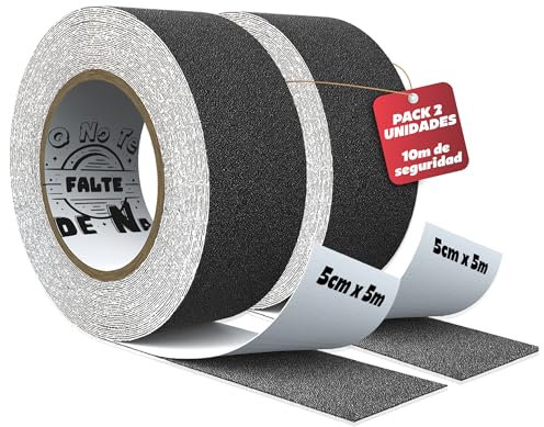 Cinta Antideslizante Negra 2 Rollos 5cm x 5m | Seguridad para Escaleras, Suelos y Rampas | Protección para niños, mayores y mascotas | Válido Interior y Exterior | Certificado REACH.