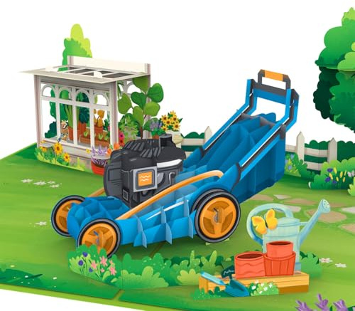 papercrush Pop-Up Karte Garten mit Rasenmäher, 3D Geburtstagskarte für Ihn | Geldgeschenk und Gutscheinkarte für Männer (Gartenliebhaber, Opa, Onkel), Abschiedskarte zum Ruhestand für Kollegen & Gärtner
