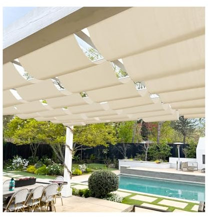 HOFUNTRE Einziehbar Veranda Segel，Lichtfilter-Wave Shade Sail Markise，Schön Und Elegant, Verbessert Den Stil des Außenbereichs, Flexibles Und Einziehbares Design(W:1.7m/5.57ft*L:9m/29.5ft)