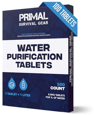 Water Purifier Tablets –Water Purification Tablets for Emergency Water - Hiking, Camping, Survival, Emergency – Drinking Water Filtration System Survival Tabs - Purificador De Agua - 1L - 100 Tablets