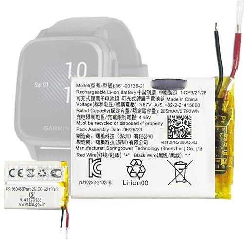 Aousavo 361-00136-21 batteria di ricambio compatibile con Gar-min Venu SQ Music Smartwatch batteria 361-00136-21