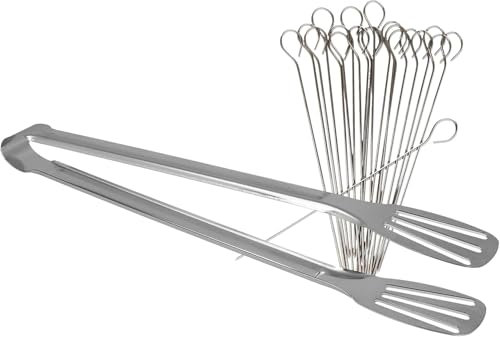 Lantelme Edelstahl Küchenzange 29cm und 20 Stück Rouladenspieße Set Rostfrei Spülmaschinengeeignet | Fleischzange Rouladenspieße zum Kochen Grillen Servieren | Fleischspieße Kochzange Küche BBQ