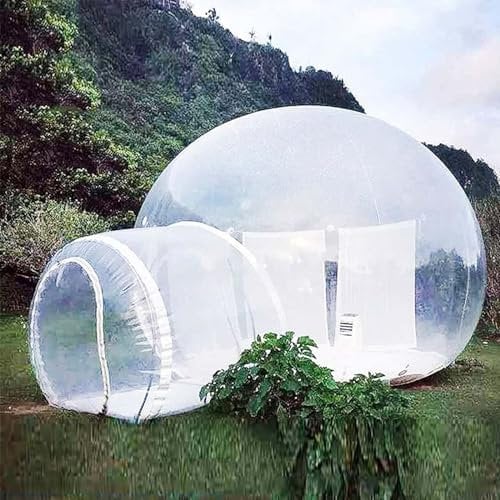 Aufblasbares transparentes Zelt, Garten-Iglu, 360-Grad-Kuppel, einlagig, mit geschlossenem Luftdurchgang, luxuriöses transparentes aufblasbares Blasenzelt für den Außenbereich, Familiencamping, Hint